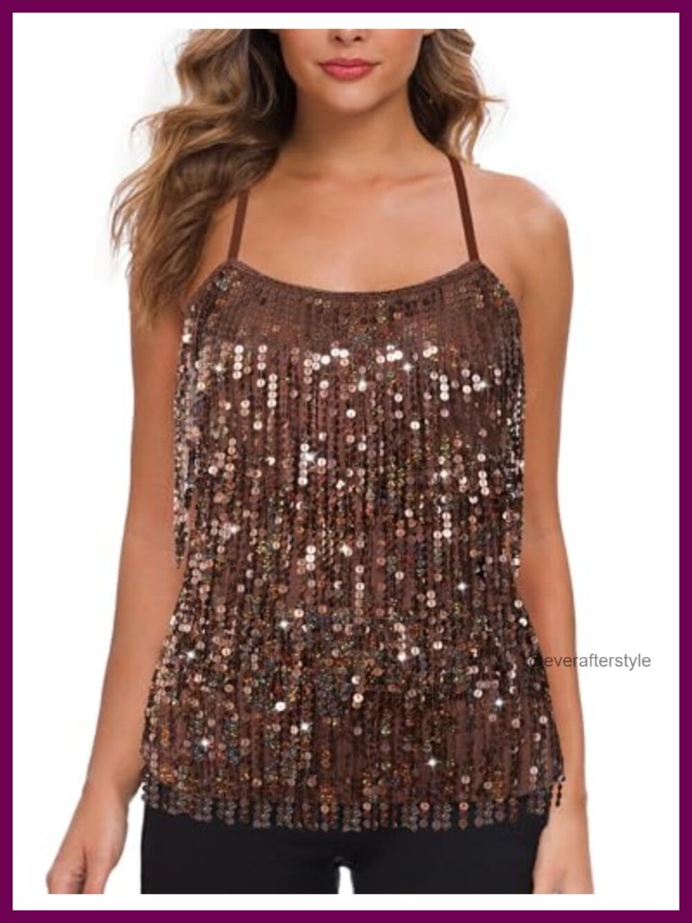 Sequin Fringe Top Sparkly Party Tank Top Tassel Trim Cami